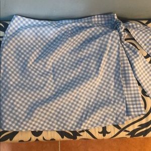 Blue and White Checkered Wrap Skirt